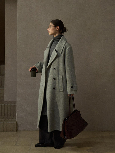 Still Long Double-Breasted Wool Coat